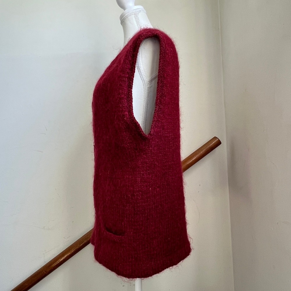 Vintage Burgundy Wool Cardigan Sweater Vest Luxury Knit Shell Buttons Modernist - Picture 5 of 10